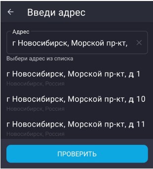 Ввод адреса